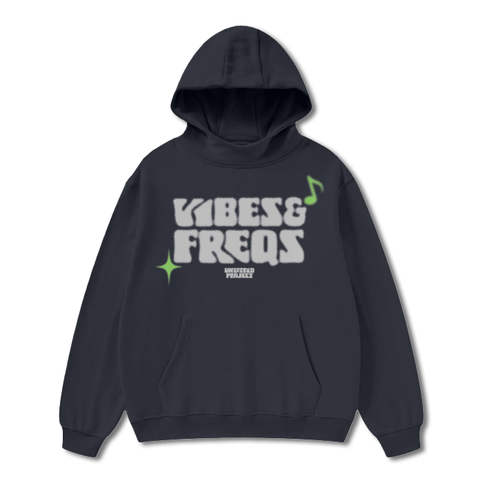 VIBES & FREQS HOODIE (COOL GREY + LIME GREEN)